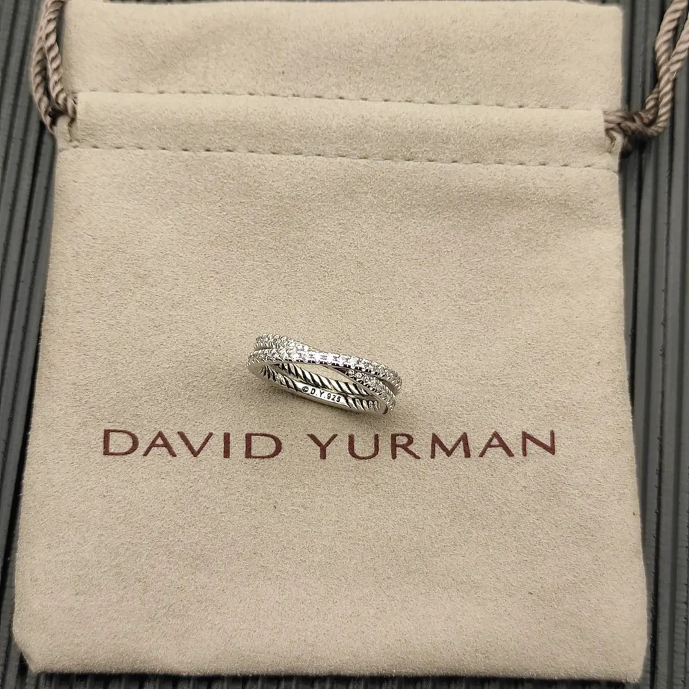David Yurman Silver Full Diamond Crossover Band Ring
